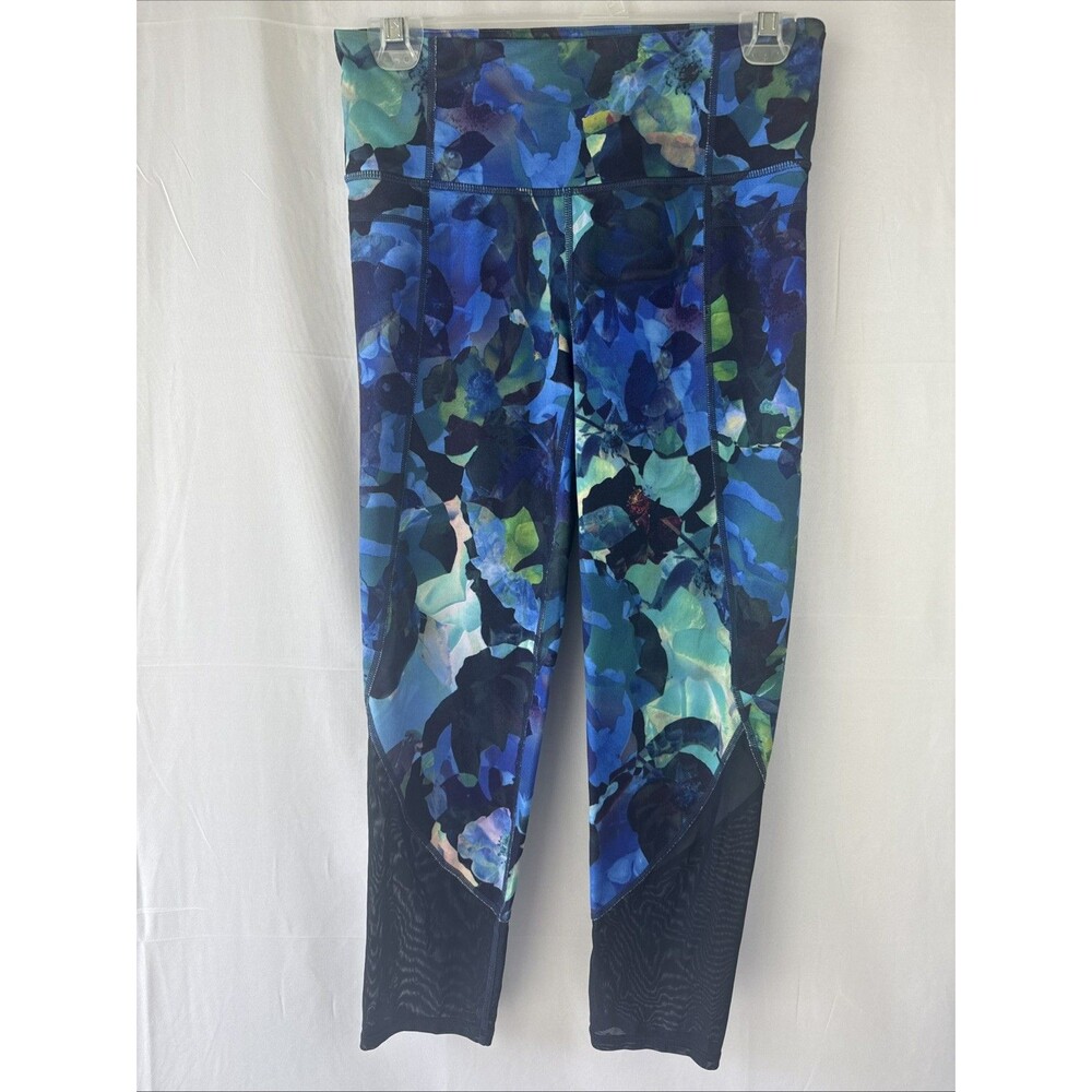 Athleta Leggings Women’s Size Small Blue Floral Mystique Chaturanga Capri Mesh